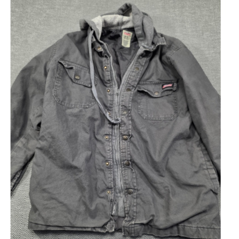 Genuine Dickies Mens Hooded Work Jacket Gray Canvas Quilted Lined‎ Distressed M
